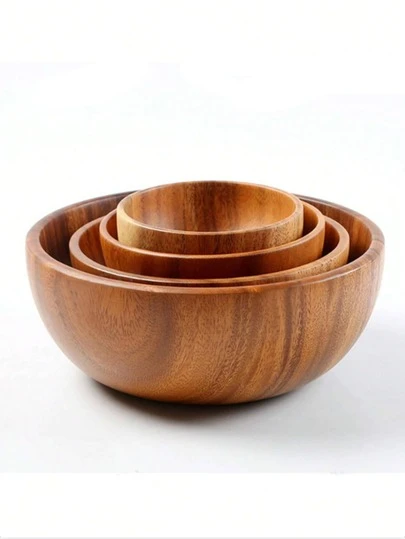 1pc Rosewood Fruit Salad Bowl, Japanese Style Rice Bowl, Ramadan Single Wooden Tableware, Kitchen Utensil, Wooden Soup Bowl