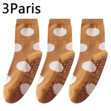 3双装女士瑜伽袜，中筒运动袜，波点防滑吸湿速干