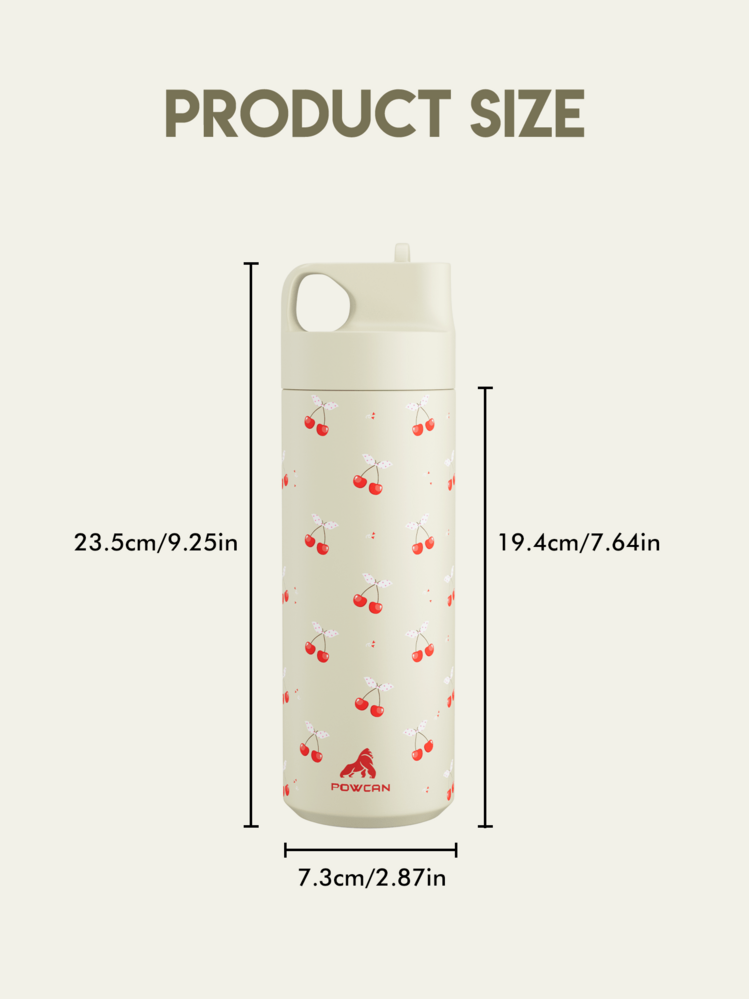 18盎司不锈钢保温水瓶，带图案，防漏便携旅行杯，带吸管，适合学校、健身房、办公室、户外活动，可盛装冷热饮品 - 白色櫻桃 - 查看 8