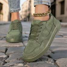 Women's Classic Retro Low-Top Sneakers - Olive Green Lace-Up Shoes, Synthetic Upper And Cushioned EVA Sole, Elegant And Comfortable, Suitable For Fitness, Running And Daily Wear - Unisex Shoes For All Seasons