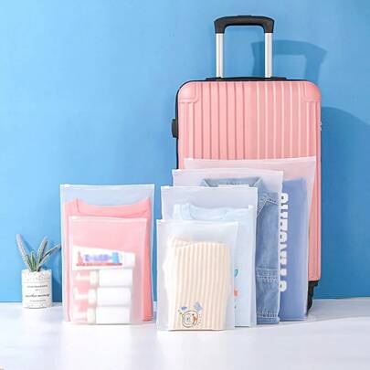 Transparent Plastic Garment Packaging Bags With Frosted Zipper, Suitable For Cleaning And Transporting T-Shirts, Shirts, Documents, Towels, Socks, Toys, Shoes And Other Items, Practical Travel Bags, Resealable And Washable Storage Bags - Multifunctional And Convenient Dorm Essential Clothing Organization And Bedroom Storage Bags
