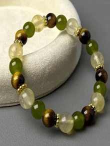 Brățară/brățară cu mărgele, lucrată manual, cu piatră naturală de ochi de tigru - mărgele multifațetate în stil boem, simbolizând bogăția și abundența, bijuterii pentru chakra puterii interioare, cadou spiritual vintage, potrivită pentru Ziua Îndrăgostiților, Ziua Mamei și alte ocazii, brățară cu mărgele, bijuterii spirituale, brățară simbolică, potrivită atât pentru bărbați, cât și pentru femei, cadou, brățară cu binecuvântare