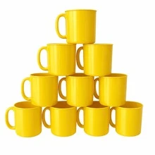 Set Of 10 Beautiful Plain Premium Plastic Mugs, 400ml, Colorful And Durable, For Schools, Cafeterias, Events, Daycare Centers, Children's Parties, Seniors, Drop Resistant, Vibrant Colors - Màu vàng - Xem 3