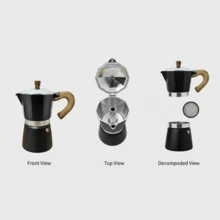 6-Cup Espresso Maker Aluminum Moka Pot, Fast Brewing With Wood Grain Plastic Handle, Compact Stovetop Coffee Pot For Camping & Home - Black - View 8