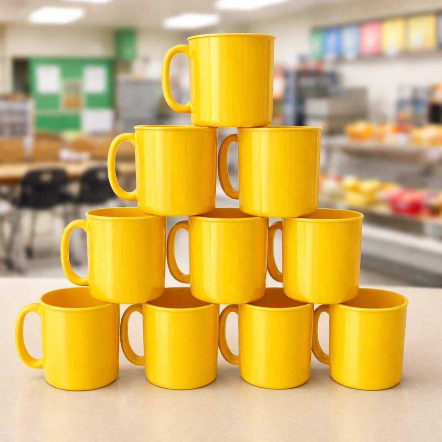Set Of 10 Beautiful Plain Premium Plastic Mugs, 400ml, Colorful And Durable, For Schools, Cafeterias, Events, Daycare Centers, Children's Parties, Seniors, Drop Resistant, Vibrant Colors - Màu vàng - Xem 1