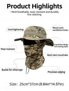 2件套男女通用遮阳帽，渔夫帽，UPF 50+ 防晒指数，带迷彩面罩，可折叠，防紫外线，适合徒步旅行、海滩垂钓、夏季度假等场合。 - 彩色 - 查看 7