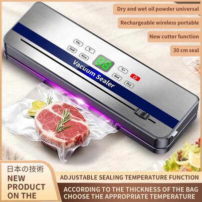 Bärbar USB-uppladdningsbar vakuumförslutare, matvakuumförslutare med 10 vakuumpåsar, temperaturkontroll, glidande skärare, multifunktionsdesign för kök, restaurang, utomhuscamping för att hålla maten färsk
