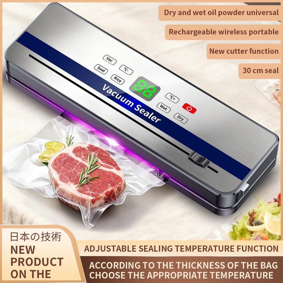 Máy hút chân không cầm tay USB có thể sạc lại, Máy hút chân không thực phẩm kèm 10 túi chân không, Kiểm soát nhiệt độ, Dao cắt trượt, Thiết kế đa chức năng cho nhà bếp, nhà hàng, cắm trại ngoài trời để giữ thực phẩm tươi ngon