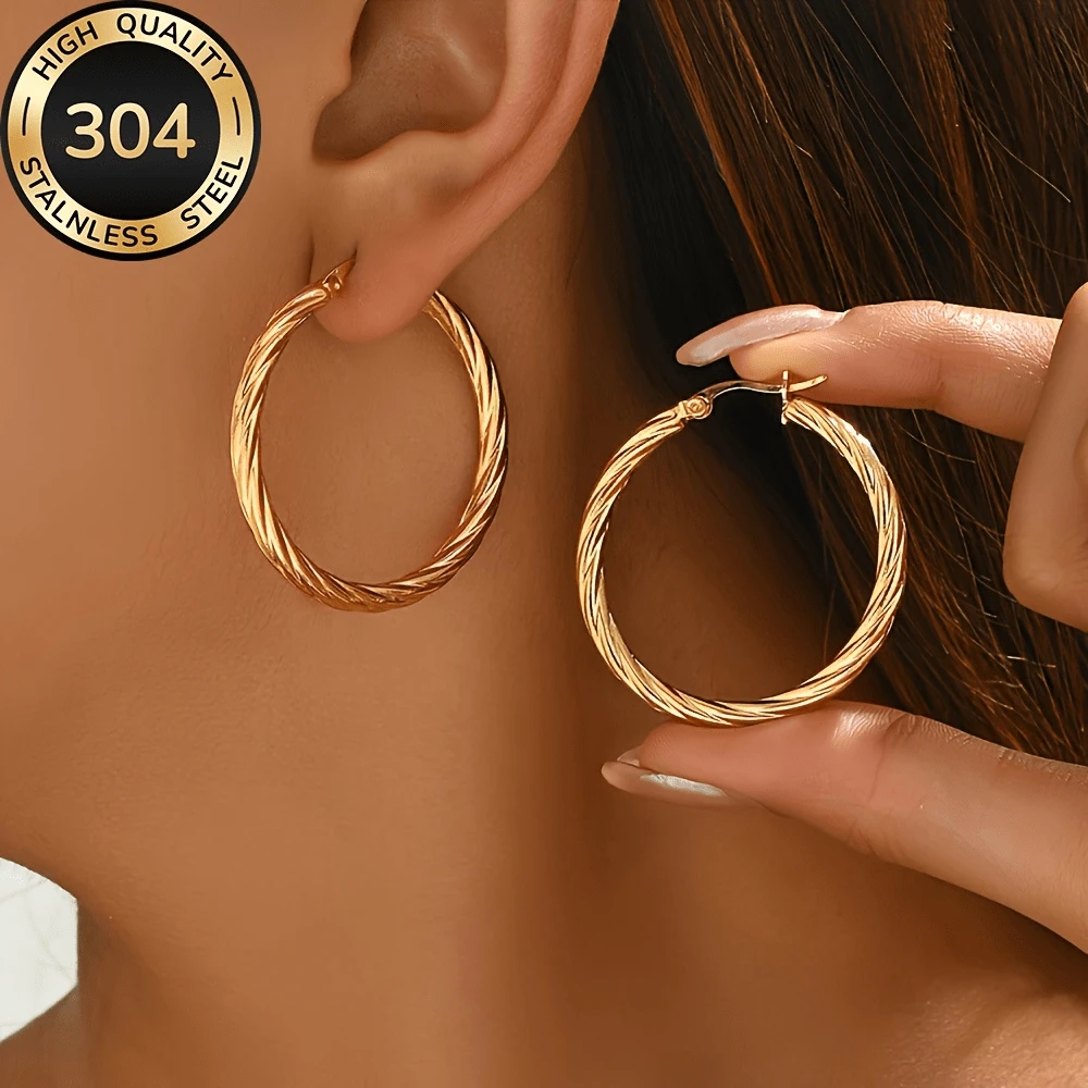 Stainless Steel Hypoallergenic Gold Hoop Earrings, Women's Earrings, Circular Hoop Earrings, Suitable For Daily Wear Or Parties, A Delicate Gift For Women, Stainless Steel Hoops, Small Piercing Earrings - Ring - View 1