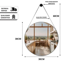 Round Mirror 25cm Adnet Decorative Wall Mount With Hanging Rod And Handle, Complete Set For Bathroom, Bedroom, Living Room - màu đen - Xem 3