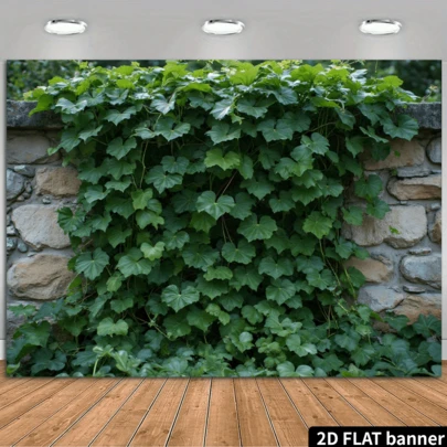 2D Flat Large Green Vine Wall Backdrop Flag, Green Leaf Design, Durable Polyester, Suitable For Indoor And Outdoor Party, Photo Booth, Wedding, Birthday, Anniversary, Multipurpose Decor