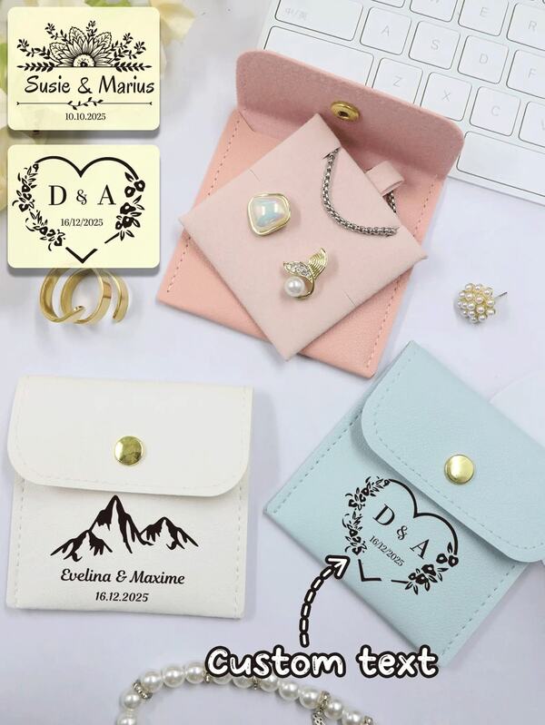 Bolsa de joyería personalizada para damas de honor - Aretes/Collar/Pulsera, texto personalizable, regalo de boda y Navidad, Novia, Novio. ¡Usa nuestra bolsa de joyería de boda personalizada para guardar de manera segura y elegante tus joyas preciadas - la opción perfecta para novias, damas de honor e invitados a la boda!