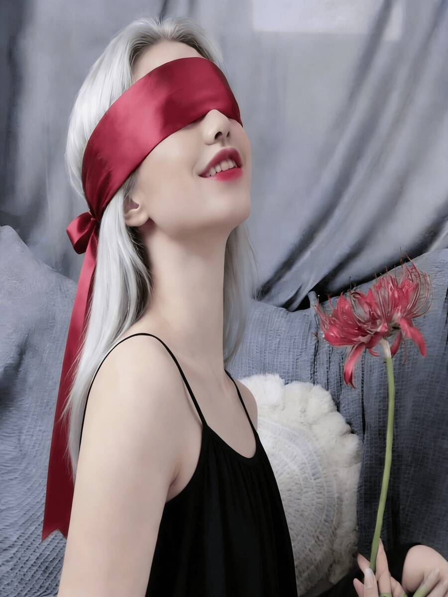 1pc Unisex Multifunctional Hand/Leg Strap Blindfold, Smooth Blackout Eye Mask In Black & Red, Headband Hair Accessory, Valentine's Day Costume