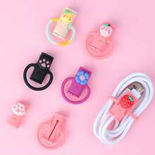 2-In-1 Flexible Silicone Charging Cable Protector, Cute Blue Flower Design, Charging Line Anti-Breaking Organizer, Mobile Data Cable Management Tool