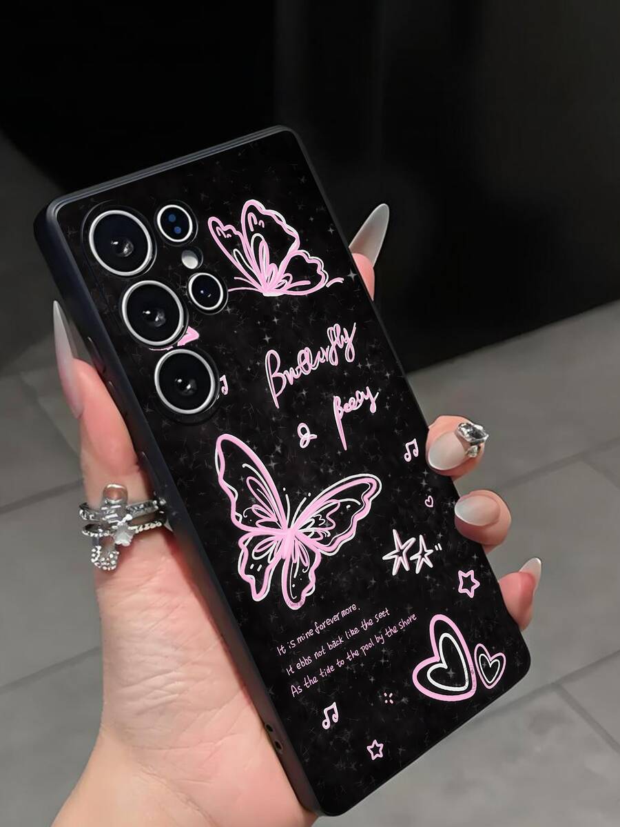 1个蝴蝶爱心标语手机壳,兼容、荣耀、三星Galaxy A04e/A05s/A13/A14/A15/A34/A35/A50/A52/A53/A54/S21/S22/S23/S24/S25/S25 Ultra、6A/7A/8A、12T/13T/14T - 黑色 - 查看 1