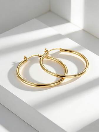 Charm-In Women's Gold-Plated Oversized Round Hoop Earrings - Bold Minimalist Jewelry For Daily Style, Evening Parties & Street Looks, Perfect Gift For Her On Valentine's Day/Anniversary