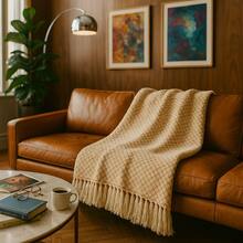 King Size Decorative Blanket – 100% Cotton Honeycomb Weave With Fringe - 2.30m X 2.40m - 巧克力棕 - 查看 5