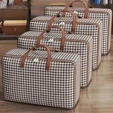 Large Capacity Houndstooth Pattern Tote Bag, Suitable For Seasonal Storage Of Quilts And Clothes - Black and White - View 1