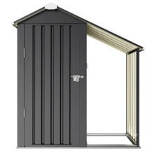 サイドオーニング付き　物置 屋外 大型 倉庫 440L 大型物置 可動棚付き　戸外収納庫 物置 防水/耐侯 収納可能 ガーデン/庭/田畑/農場 頑丈 大容量 スチール 床なし - ブラック - チェックする 12