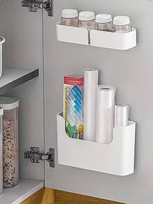 2-8 piezas Divisor de cajón de cocina, organizador de almacenamiento montado en la pared sin taladro, fácil instalación - Soporte multifuncional para baño, cosméticos, etc. - Material plástico clásico con ventana transparente, canasta, caja y contenedor - Multicolor - Ver 5