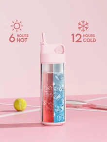 18盎司不锈钢保温水瓶，带图案，防漏便携旅行杯，带吸管，适合学校、健身房、办公室、户外活动，可盛装冷热饮品 - 粉紅色蝴蝶結 - 查看 8