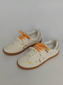 Giày thể thao nữ thường ngày, kiểu dáng mới, thoáng khí và đa năng, thường ngày, giày tập luyện, giày thể thao lấy cảm hứng từ ba lê, giày bệt buộc dây màu trắng, giày thể thao, giày nữ, giày nữ thoải mái, hiệu suất cao, giày thể thao nữ thanh lịch, giày nữ sang trọng, giày tennis, giày thể thao nữ, màu be - Màu be - Xem 2