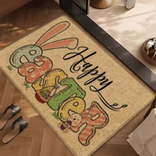 1 szt. lniany dywanik kuchenny z nadrukiem w motyw królika, wycieraczka, mata łazienkowa, odpowiedni do salonu, sypialni, przedpokoju, łazienki, pralni – dywan poliestrowy, dekoracja wnętrz i ogrodów, prezent i dekoracja wielkanocna - Wielokolorowe - Zobacz 4