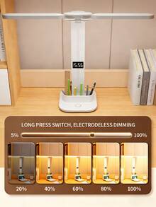 1 st. uppladdningsbar LED-skrivbordslampa, dimbar skrivbordslampa med 3 nivåer (med pennhållare och klockstativ), hopfällbar läslampa med pekskärm, ögonvänlig läslampa för barnrum, hem, kontor, sovrum - En-Storlek - Visa 8