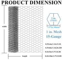 1片镀锌鸡笼网（用于花卉布置），六角形网状围栏，镀锌花艺网，适用于工艺花环、园艺和家禽养殖。多种尺寸可选：0.35x4米/0.35x8米/0.42x5米/0.42x10米