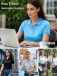 Veldtholos 5 Pack Women's Polo Shirts Short Sleeve 3 Buttons Collared Uniform Tops Moisture-Wicking T-Shirts For Work & Casual - MIX COLOR a - View 5