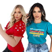 Kit Blusas Femininas Bufante + Princesa – Elegância e Conforto - Vermelho Coração + Azul - Visão 12