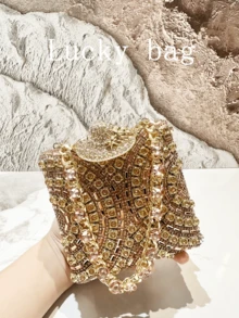 1 geantă de mână de lux cu strasuri strălucitoare pentru femei, geantă mini cu cristale pentru femei, geantă crossbody elegantă pentru petrecere cu lanț cu strasuri, geantă de petrecere cu model imprimat, perfectă pentru petrecere, nuntă, bal, eveniment formal, poșetă elegantă pentru femei