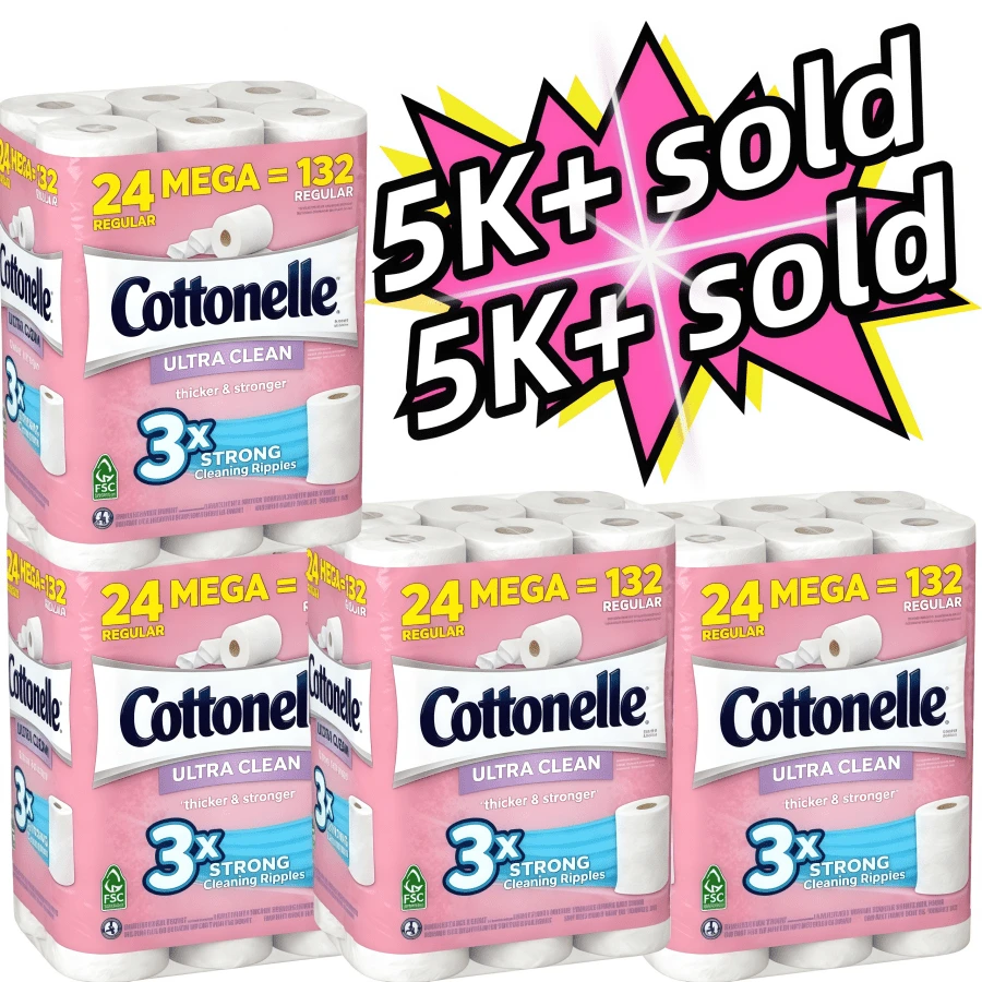 Cottonelle Ultra Clean Toilet Paper,24 Family Mega Rolls = 132 Regular Rolls,9 Mega Rolls = 36 Regular Rolls,4 Extra Large Rolls (Equivalent To 16 Regular Rolls) - Ultra Clean Care With A Wavy Texture, Effectively Cleans, Septic TankSafe And Clog-Proof, Soft And Strong, Value Pack. Cottonelle Toilet Paper, Extra Large Rolls, Septic TankSafe Paper, Clog-Proof, Soft And Strong, Ultra Clean Texture, Flushable Toilet Paper,Packaging May Vary,Toilet Paper, Sanitary Napkins, Toilet Paper Rolls, Paper, Bathroom Paper, Paper Products, Toilet Paper Holders, Kitchen Paper, Wet Wipes, Buy One Get One Free, Christmas, Gifts - 白色 - 查看 1