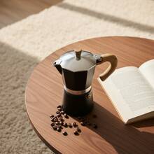 6-Cup Espresso Maker Aluminum Moka Pot, Fast Brewing With Wood Grain Plastic Handle, Compact Stovetop Coffee Pot For Camping & Home - Black - View 9