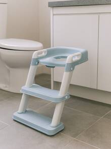 Asiento Entrenador WC con Escalera Antiderrapante 2 en 1, Reductor de Baño Plegable con Manijas De Agarre, Escalones Anchos y Base Estable para Niños y Niñas (Azul) - Celeste - Ver 2