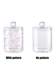 Cute Bow Print Cotton Pad Storage Box, Cotton Swab & Floss Storage Jar, Acrylic Transparent Cotton Pad Canister, Cosmetic Storage Box, Suitable For Home, Office, Desk - Multicolor - View 7