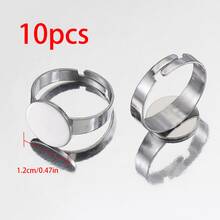 10pcs Stainless Steel Flat Ring Bases, Adjustable Open Rings, Suitable For DIY Jewelry With Inlaid Round Gems - Ring Setting - View 8