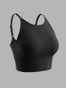 Top Fitness Gym Polyamide High Support Adjustable Straps Cropped Yoga Blouse With Padding - Black - View 2