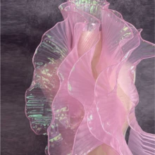 2 Tamaños de Tela de Gasa Degradada de Sirena con Volante, Plisado 3D de Organza | Encaje Grande Recorte de Tela | Dobladillo de Falda DIY/Envolver Ramo/Decoración Floral DIY/Tocado/Recorte de Vestido de Noche | Tela de Vestuario de Escenario - azul real - Ver 6