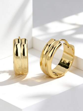 Charm-In 여성용 금도금 청키 직사각형 후프 귀걸이 - 세련된 반짝이는 주얼리, 오피스 스타일, 주말 행아웃 & 데이트, 새해/발렌타인데이에 그녀를 위한 이상적인 선물