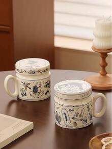 Bộ 1 cốc sứ hoạt hình chất lượng cao có nắp, kiểu dáng cổ tích retro, nắp chống bụi có tay cầm, thích hợp dùng cho món tráng miệng, cà phê, đồ uống, quà tặng lãng mạn cho cặp đôi, dùng tại nhà, nhà hàng, quán cà phê, tiệc tùng. - Nhiều màu - Xem 10