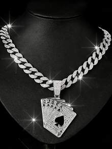 Men's Rhinestone Poker Card Pendant Necklace, Punk Hip Hop Style Chain, For Jewelry Gifts And Party - Playing Card Pendant Necklace - View 2