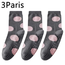 3双装女士瑜伽袜，中筒运动袜，波点防滑吸湿速干