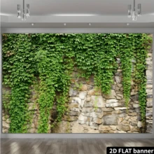 2D Flat, 1 Piece Realistic Evergreen Ivy Stone Wall Panel - Self-Adhesive Green Ivy Leaves Privacy Screen, Stone Texture Background Suitable For Parties, Weddings And Events - Easy Tear And Stick 2D Flat Banner (No Tools Required) - Outdoor Decor, 2D Flat