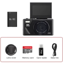 5K 紧凑型相机 - 75MP 相机和视频博客，带翻转屏幕、闪光灯、防抖、18 倍变焦、多种模式，包括 32GB SD 卡和可充电电池 - 非常适合旅行和社交媒体，非常适合复活节、生日礼物 - 彩色 - 查看 12