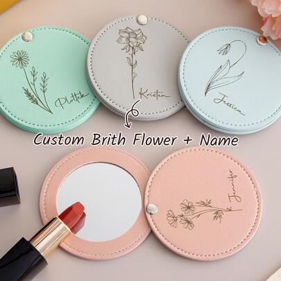 Gương trang điểm vuông khắc tên theo yêu cầu - Quà tặng phù dâu cá nhân hóa (có logo), Gương du lịch gấp gọn di động, Gương mini bỏ túi cho nữ, Quà tặng tiệc cưới, Gương trang điểm khắc chữ.