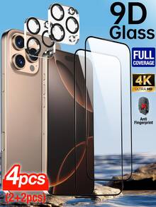 XINHONGYU 2pcs Tempered Glass Screen Protector + 2pcs Camera Lens Protector, Full Coverage High-Definition Transparent Anti-Fingerprint Film, 9H Hardness, Perfectly Fit For IPhone 17 Pro Max/17 Air/16 Pro Max/15 Plus/14 Pro Max/13 Mini/12 Mini/11 Series, Phone Screen Protector