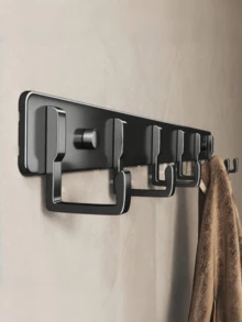 1pc Fashionable Multi-Function Wall Mounted Hook Rack - No Nail Strong Adhesive Hook Rack, Multi-Hook Rack - Bathroom And Kitchen Wall Mounted Storage Hook Rack, Suitable For Hanging Coats In Entryway, Hanging Loofah In Bathroom, Hanging Spatulas In Kitchen (Entryway Wall, Bathroom Shower Area) - Multicolor - View 3
