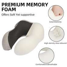 Neck Pillow With 100% Light-Blocking Hood For Traveling, Upgraded Travel Neck Pillow For Airplane 100% Pure Memory Foam Travel Pillow For Flight Headrest Sleep, Portable Plane Accessories, Light Grey - 淺灰色 - 查看 7
