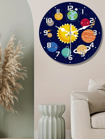 Orologio da parete silenzioso del sistema solare - Universo elegante, in legno, rotondo, alimentato a batteria, orologio decorativo - Scelta regalo perfetta (batterie non incluse)